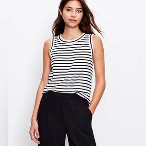 LOFT Black and White Striped Sleeveless Top